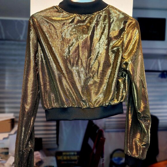 Metallic Gold Crop Bomber Jacket - Picture 5 of 5